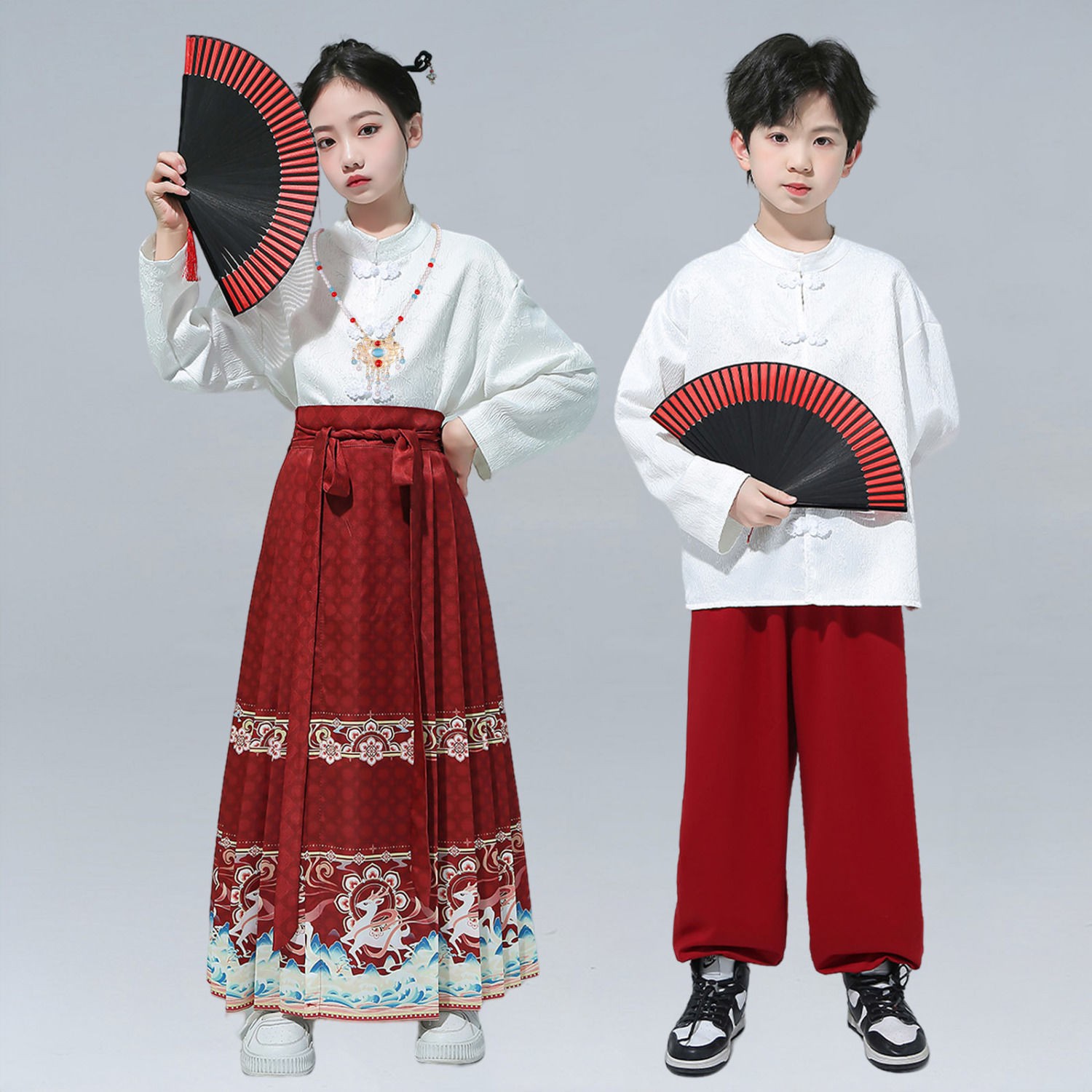 儿童中国风服装元旦演出服女童马面裙古典舞合唱表演汉服男童古装