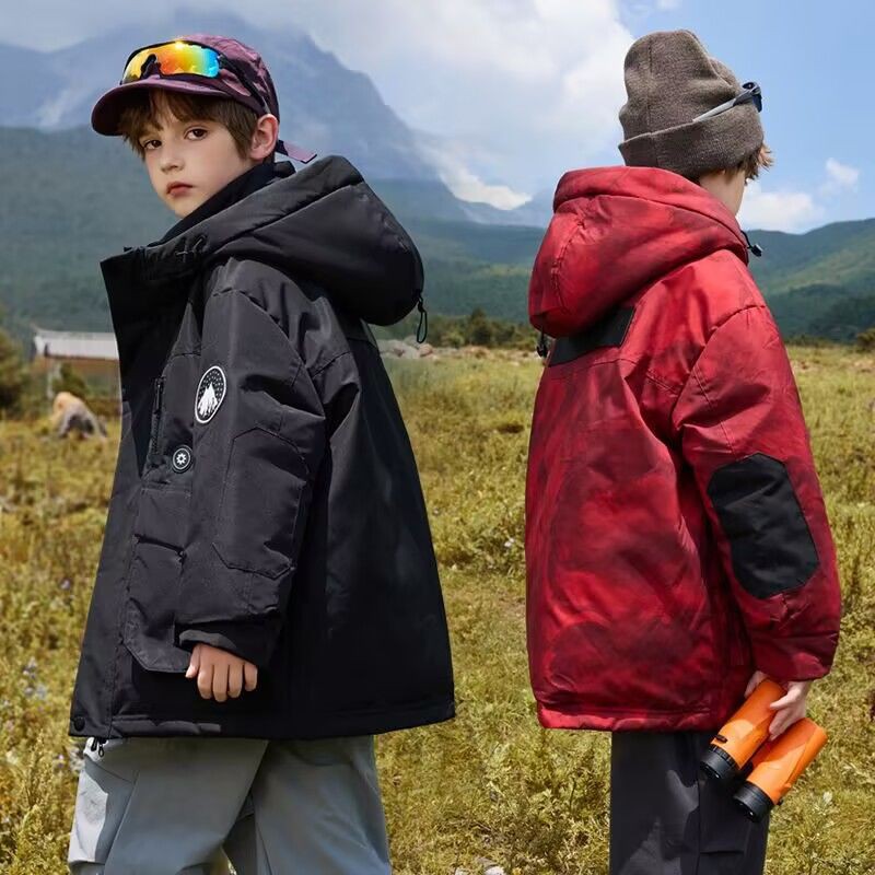 儿童中长款羽绒服2024新款连帽男童中大童冬季保暖加厚童装外套