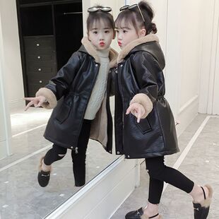 女童皮衣2025新款小女孩冬装加厚加绒外套儿童中长款韩版秋冬棉袄