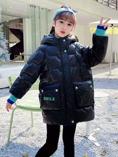 女童棉服冬季新款中大童羽绒棉袄儿童亮皮中长款保暖免洗棉衣外套