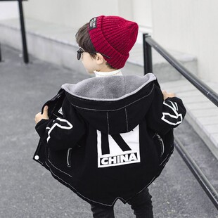 童装 洋气儿童牛仔外套中大童风衣 秋冬季 男童加绒加厚外套2019新款