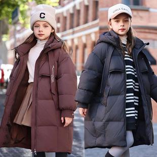 女童中长款儿童羽绒服中大童大版女孩连帽韩版白鸭绒加厚冬天外套