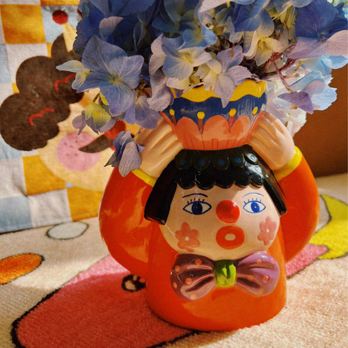 手绘花瓶有蒂棵棵陶瓷卡通
