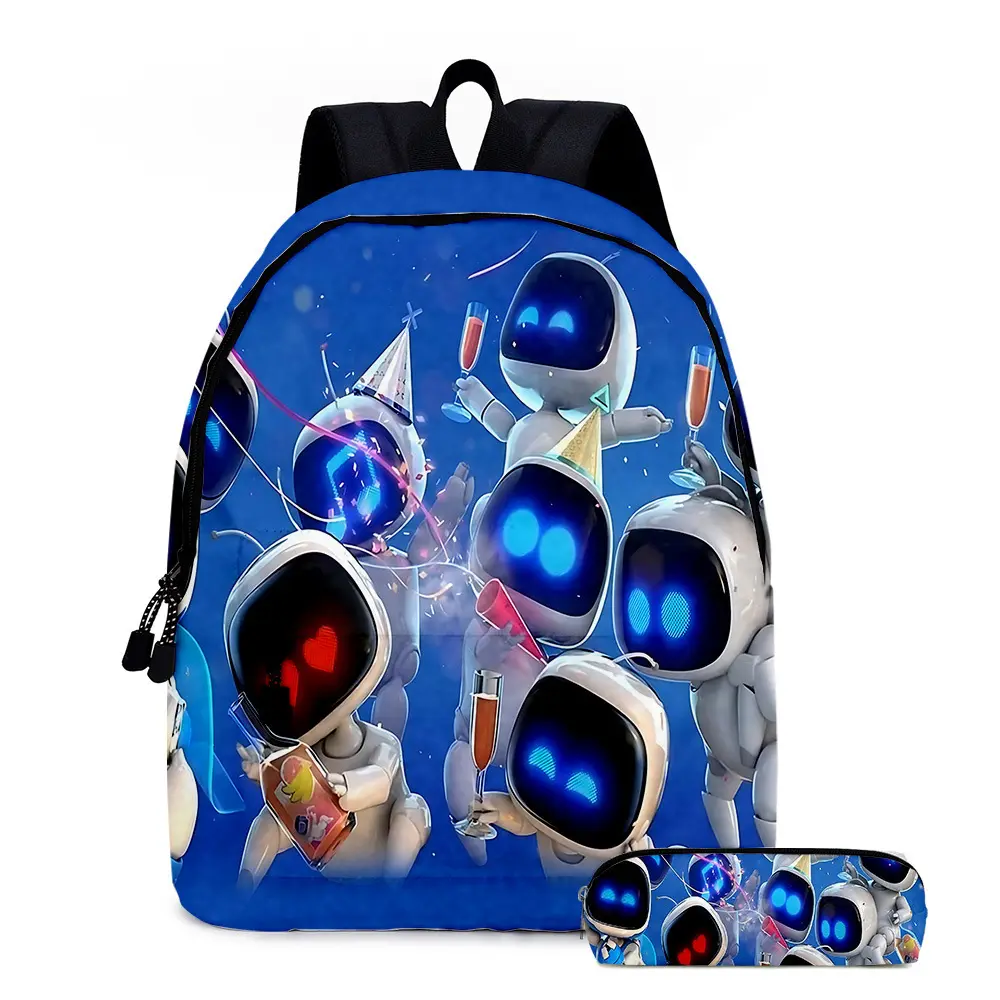 3D新品宇宙机器人 astro bot 学生双肩背包书包笔袋两件套印花