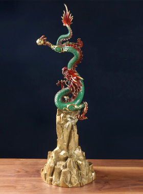 《飞龙在天》铜龙摆件全铜五爪金龙工艺品生肖龙客厅办公室装饰品