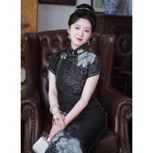 花青 梦回故里旗袍女新中式 全开襟曳地平裁古法旗袍连衣裙