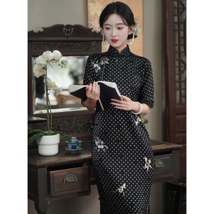 墨染｜梦回2025新款秋女高级感古法全开襟曳地旗袍高端大气上档次