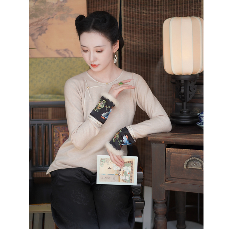 花晓｜2024新款秋冬季旗袍针织内搭打底衫中式有领无领旗袍式上衣