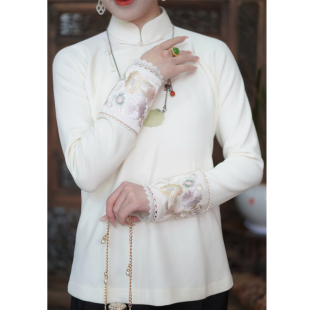 【知也】立领旗袍专用打底衫秋冬新款内搭保暖上衣加绒加厚套头衫