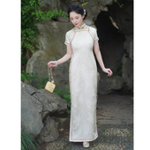 花未眠｜新中式 女古法平裁全开襟旗袍一片式 曳地少女收腰旗袍