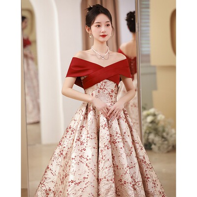 敬酒服新娘级感红色婚纱订婚裙平时可穿法式便装礼服出阁回门长裙