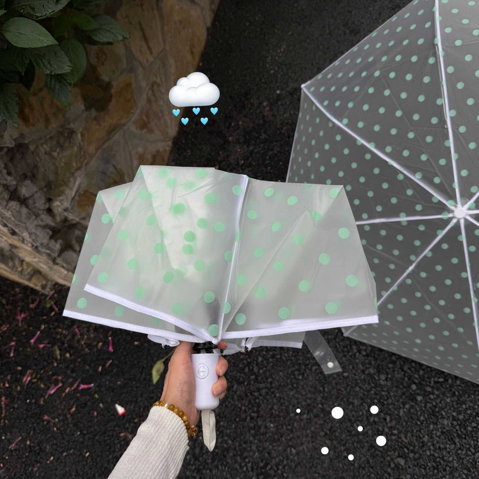 灰色波点磨砂白透明雨伞加厚清新