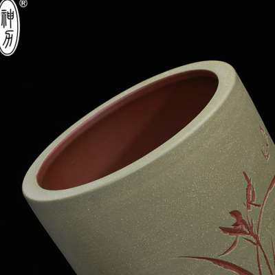 神力花盆陶瓷简约 兰花盆紫砂 君子兰花盆 中国风紫砂花盆带托盘