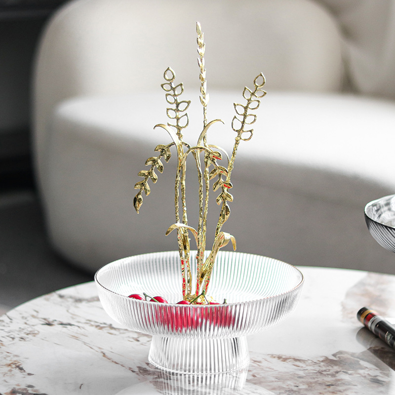 轻奢玻璃圆形果盘摆件新中式抽象