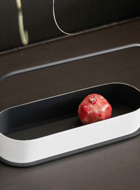 现代轻奢皮革提篮装饰摆件新中式