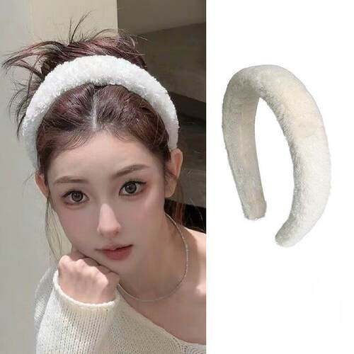 网红同款白色毛绒发箍女高颅顶毛毛头箍发卡高级感气质发饰品
