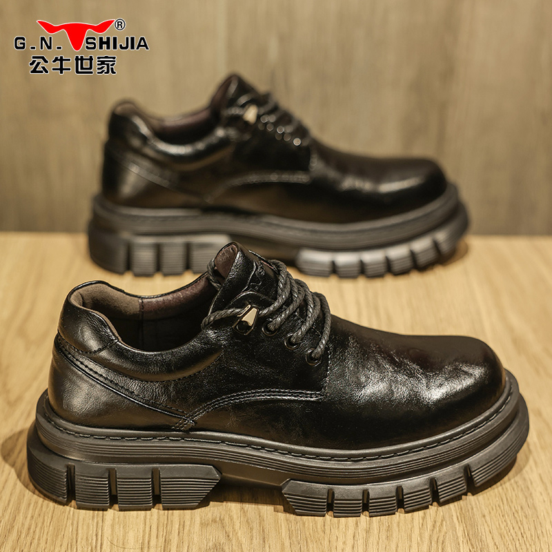 公牛世家官方旗舰店真皮皮鞋厚底