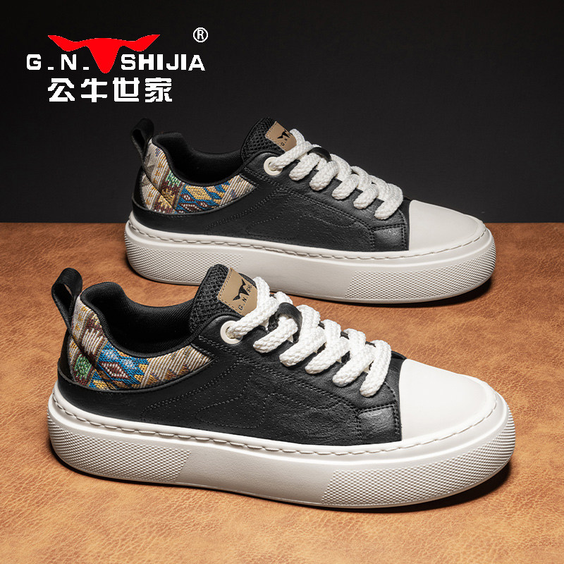 公牛世家2025夏新男鞋透气运动鞋男士休闲板鞋厚底增高男鞋小白鞋