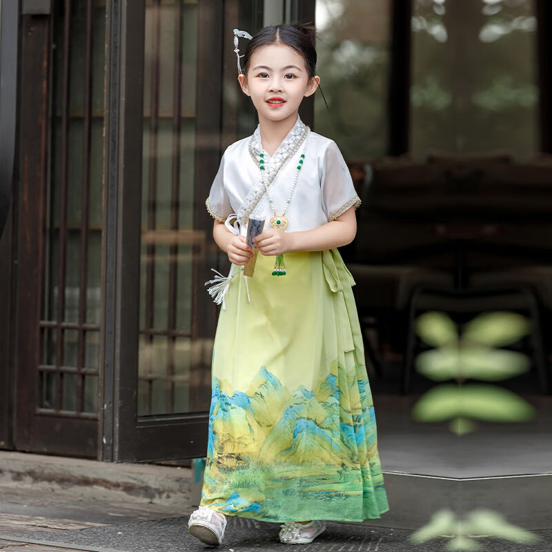 捌姿爱马面裙夏天套装中国风汉服夏季大童古装中式明制唐装薄款上