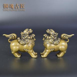 铜炉小摆件茶道黄铜雕铸狻猊狮子瑞兽熏香炉铜把件把玩古玩铜器