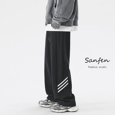 三分焦点 潮牌卫裤男宽松直筒秋季高街抽绳束脚运动男士休闲裤子