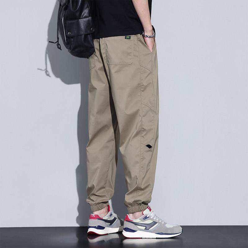 Kuvine夏季薄款冰丝休闲裤男款运动宽松束脚九分裤户外山系工装裤