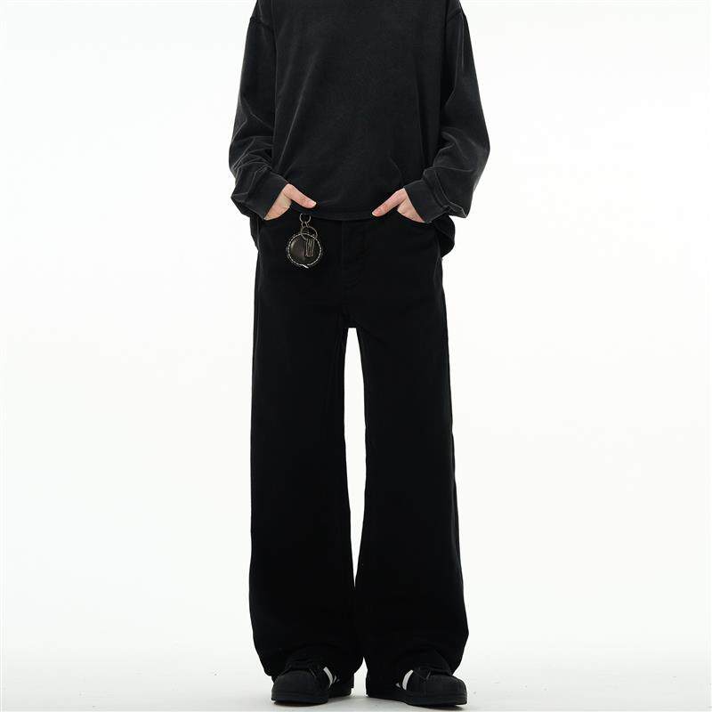 MADWITCH黑色cleanfit宽松直筒牛仔裤美式复古微喇vintage裤子男