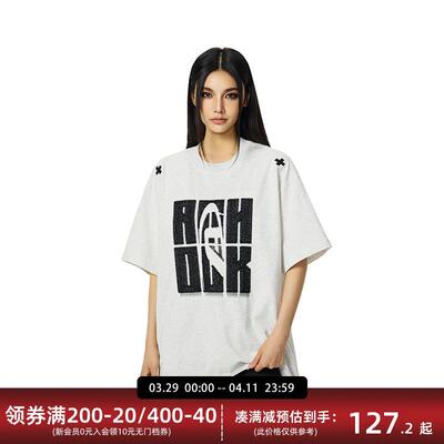 【Achock官方店】美式重工刺绣短袖T恤男女潮牌新款宽松情侣上衣