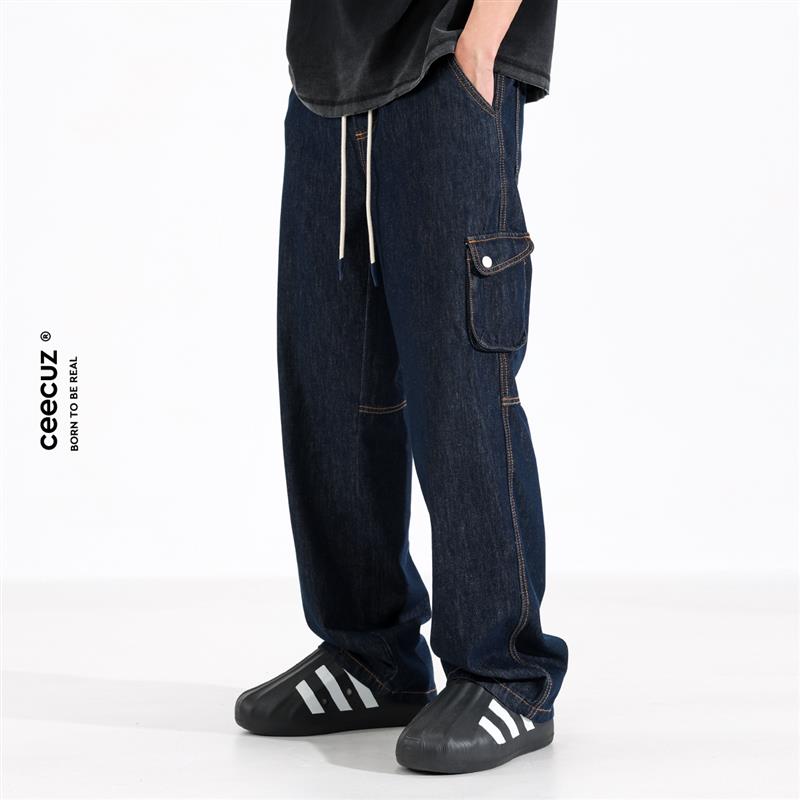 Ceecuz 明线解构 原色直筒牛仔裤秋季新款美式潮牌工装休闲长裤子