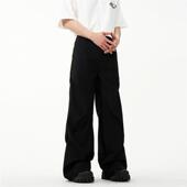 FLYOFF高级感小众褶皱黑色西裤 子 男微喇叭阔腿情侣拖地cleanfit裤