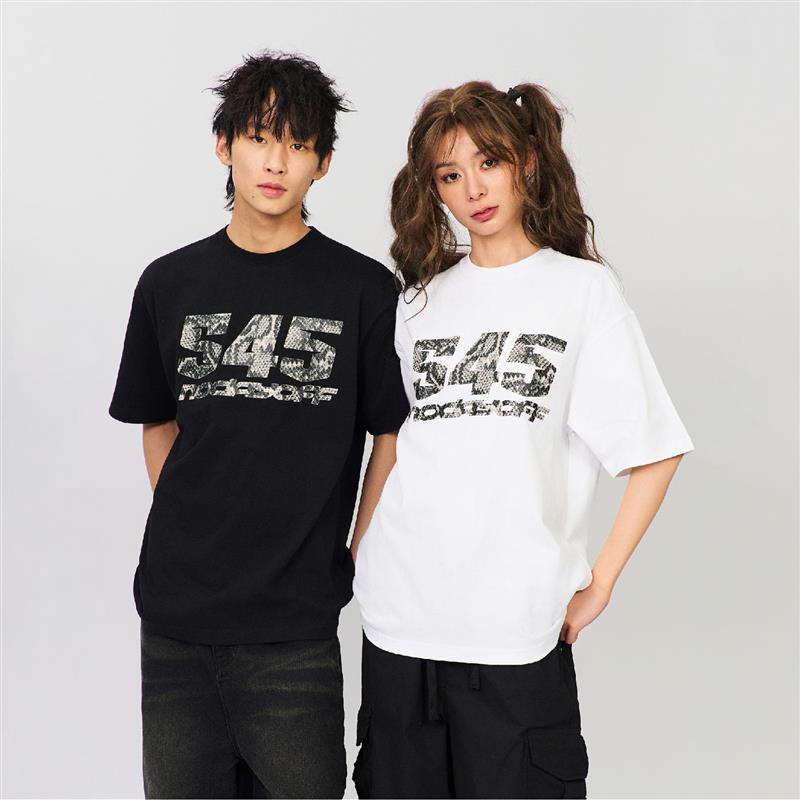 S45夏季新款蛇纹基础logo黑白纯棉宽松蛇纹短袖嘻哈街头潮流t恤男