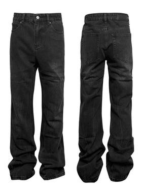 Down Minority cleanfit水洗裂纹黑色517版型牛仔长裤微喇小脚裤