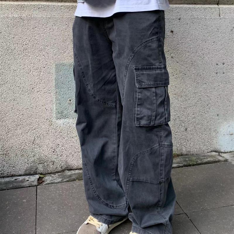 22TREE美式复古工装裤男女高街休闲腰带宽松黑色直筒裤潮牌裤子