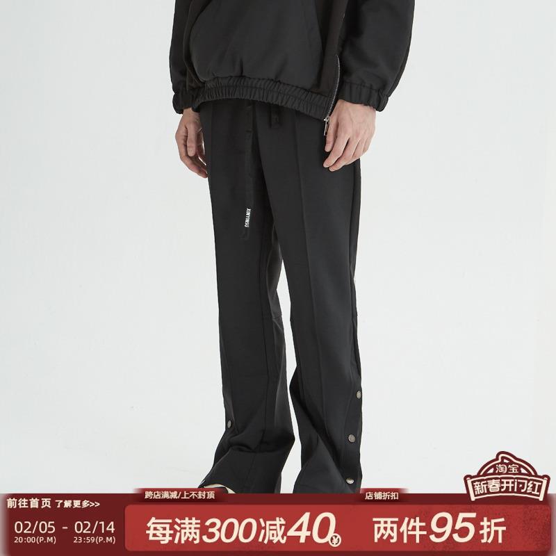 新因素线开叉微喇休闲裤条感排扣裤脚设计款直筒男款宽松潮牌长裤