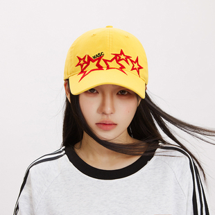 原创韩版 嘻哈五星刺绣棒球帽黄色显脸小宽帽檐加深遮阳鸭舌帽 美式