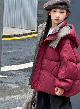 新款儿童中大童羽绒服男童女童韩版加肥加大短款连帽小孩加厚外套