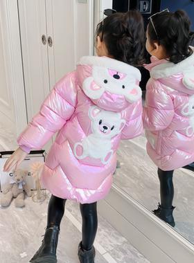 女童棉衣冬装免洗亮皮洋气儿童棉服中长款羽绒棉袄小女孩加厚外套