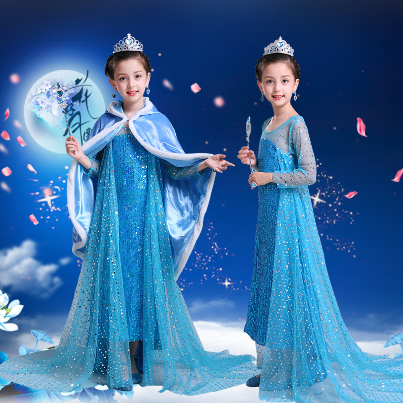 冰雪奇缘爱莎公主裙秋艾莎万圣节儿童服装女童长裙爱沙演出连衣裙