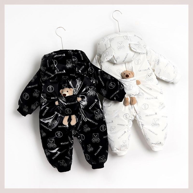 婴儿冬季连体衣加厚棉服超洋气幼儿男女宝宝卡通可爱外出哈衣爬服