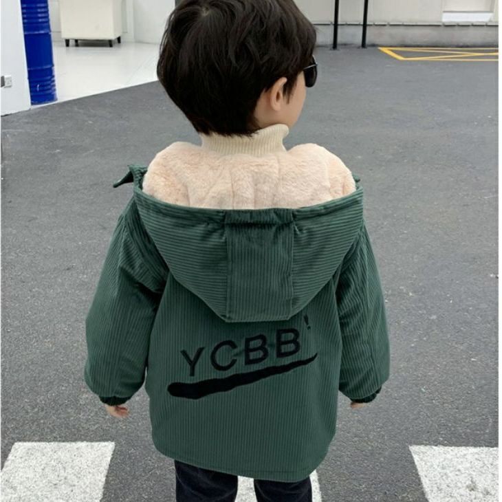 男童灯芯绒外套加厚秋冬中长款潮酷小男孩棉衣冬季风衣外穿派克服
