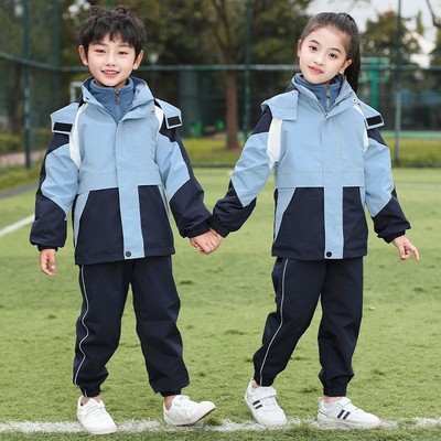 中小学生校服套装冲锋衣三件套加绒裤子秋冬季红色冬款幼儿园园服