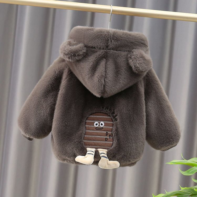 宝宝加绒外套冬款男童冬装保暖棉袄女儿童加厚毛毛衣小童洋气棉衣