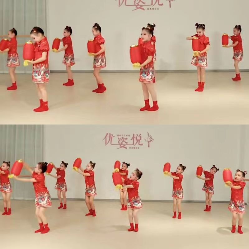 幼儿元旦舞蹈元日开门红演出服秧歌儿童喜庆开场表演中国旗袍打鼓