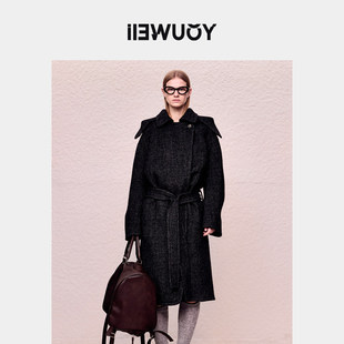 YOUWEI有尾2024秋季 含羊毛外套Y3924304 游牧粗麻大衣女长款