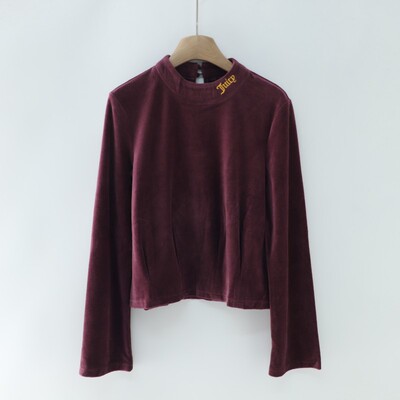 95棉丝绒立领显瘦打底毛衣女紫红