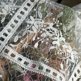 白色绣花蕾丝布料婚纱服装 面料窗帘甜品台桌台布网纱婚庆道具 包邮
