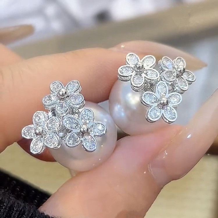 银色锆石花珍珠S925银针耳饰珠珠花朵耳钉女小众设计高级轻奢耳环,饰品/流行首饰/时尚饰品新,耳钉,淘宝优惠券,粉丝福利购,淘宝优惠卷
