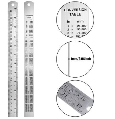 30厘米公英制一体钢直尺绘图测量背面带换算表12英寸不锈钢刻度尺