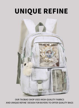 0708#新品 书包女学生绿色二次元痛包透明隔层背包日系动漫双肩包