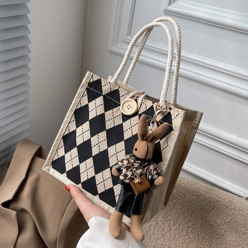 网红上班族杂物袋麻布手提袋外出时尚亚麻麻袋女饭袋子大号大容量